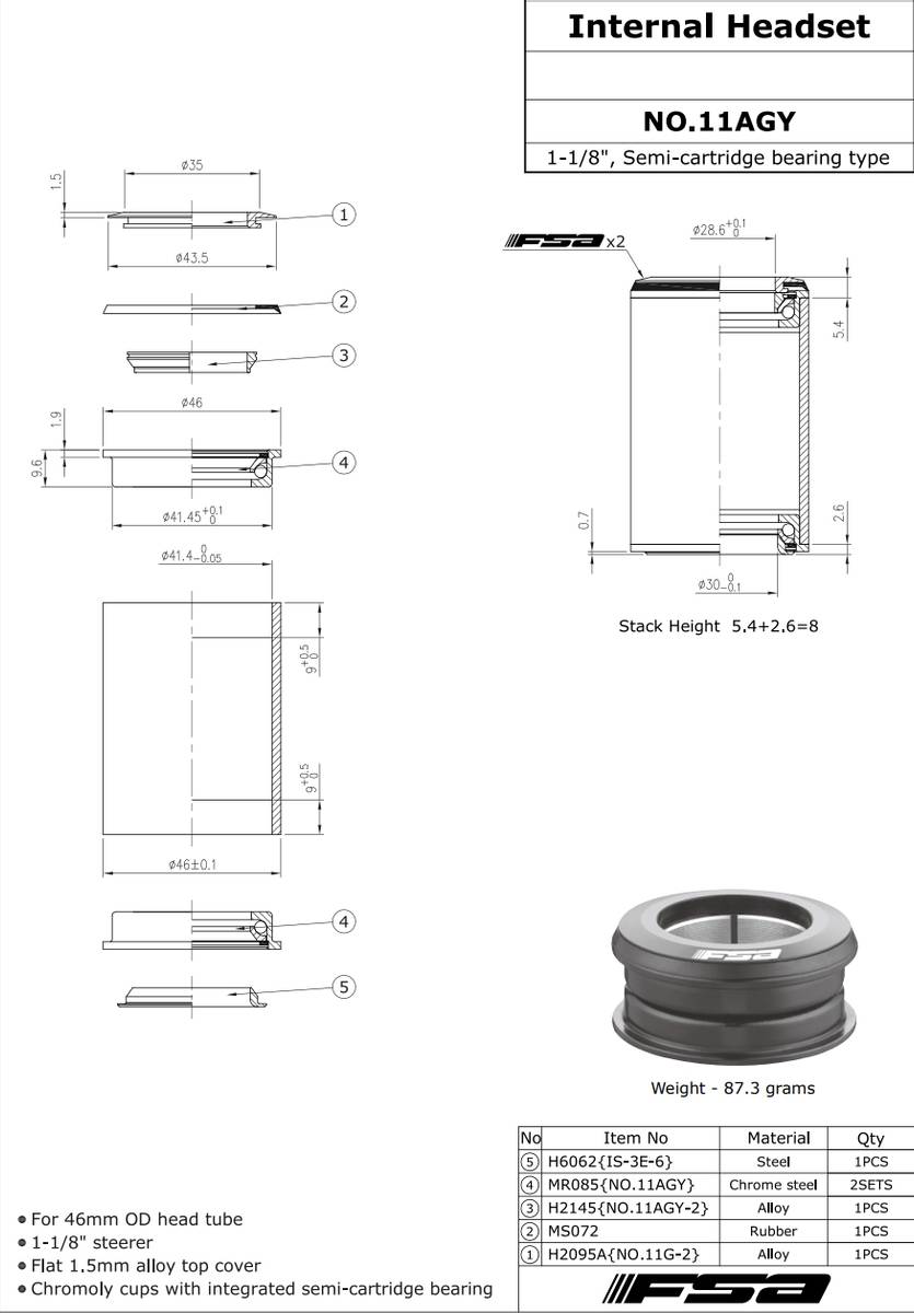 FSA NO.11AGY ZS42/28.6-ZS42/30 Semi Integrert Styrelager