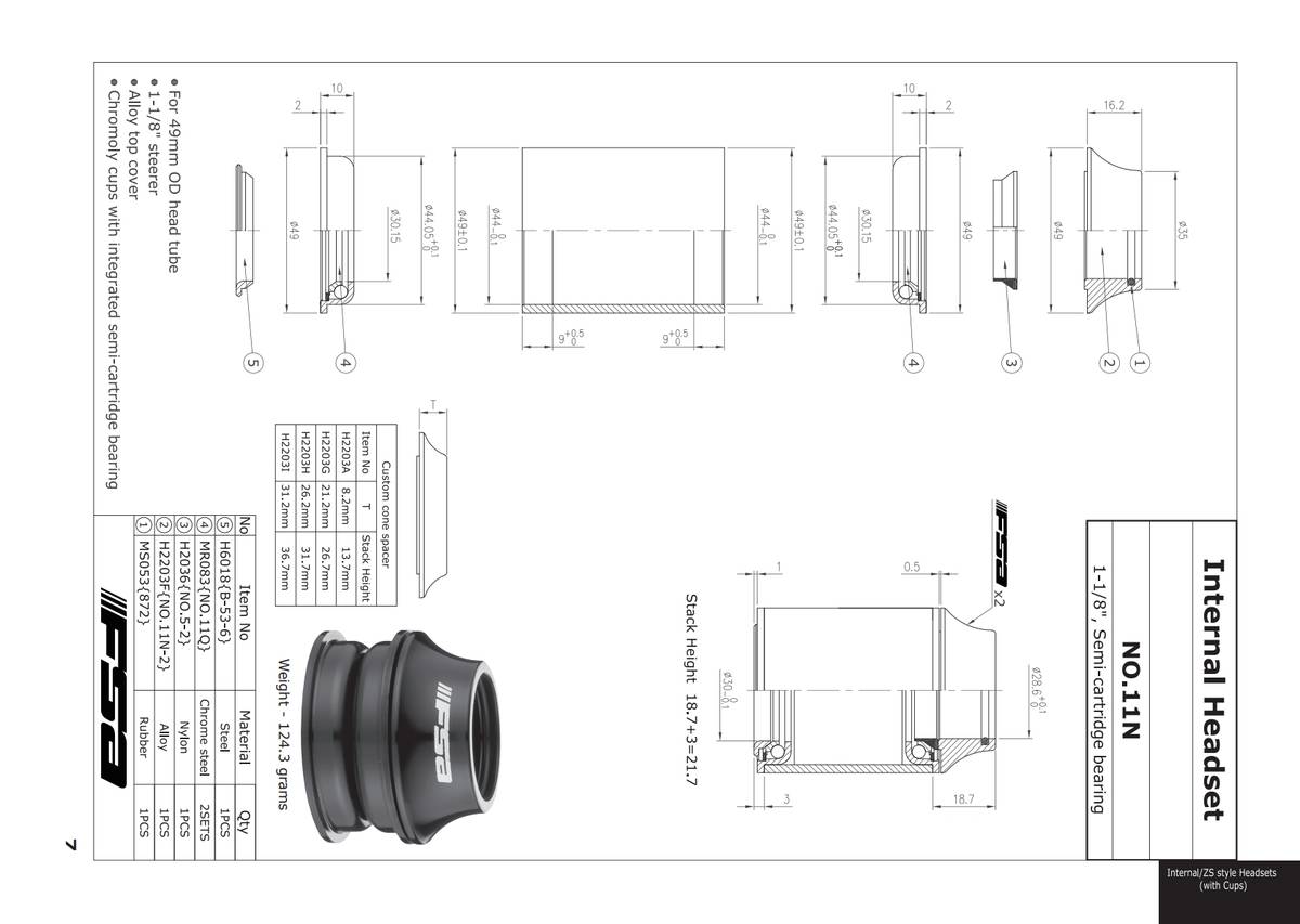FSA NO.11N ZS44/28.6-ZS44/30 Semi-Integrert Styrelagersett